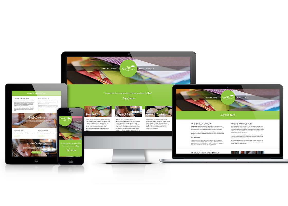'brella Studio web design on iPad, laptop, and desktop screens