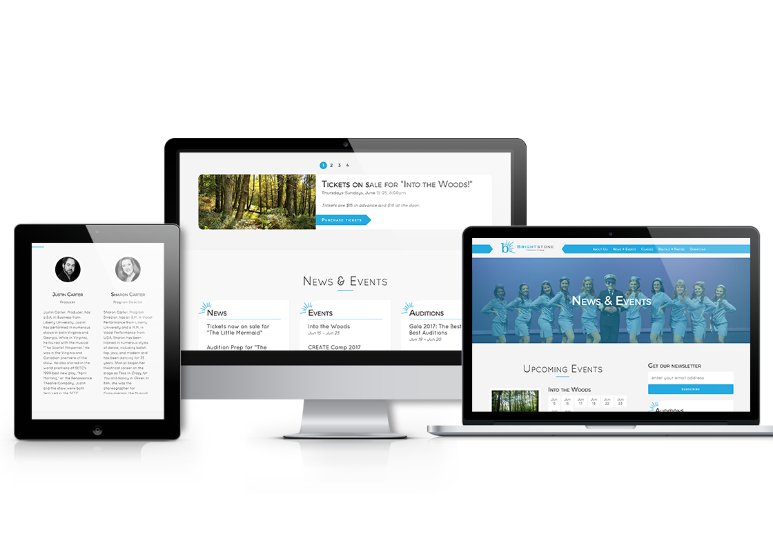 Brightstone Productions web design on iPad, laptop, and desktop screens